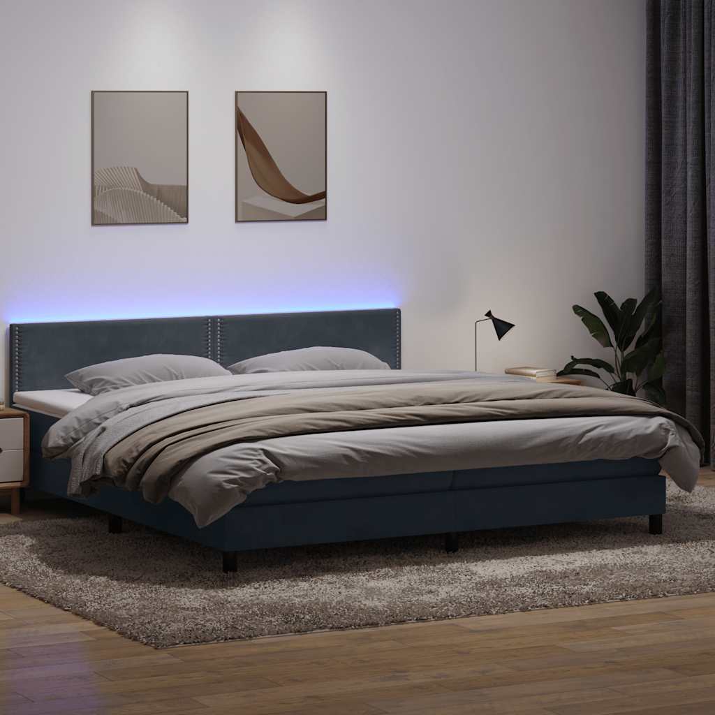 vidaXL Κρεβάτι Boxspring με Στρώμα & LED Σκούρο Γκρι 180x210 εκ. Βελούδινο