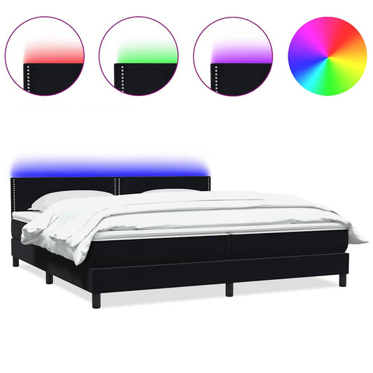 vidaXL Κρεβάτι Boxspring με Στρώμα & LED Μαύρο 180x210 εκ. Βελούδινο