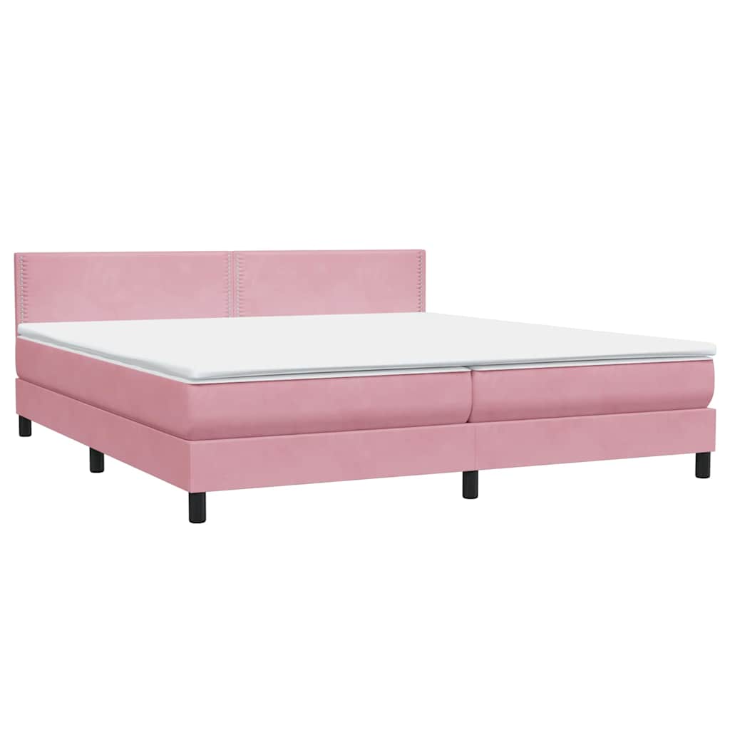 vidaXL Κρεβάτι Boxspring με Στρώμα & LED Ροζ 180x210 εκ. Βελούδινο