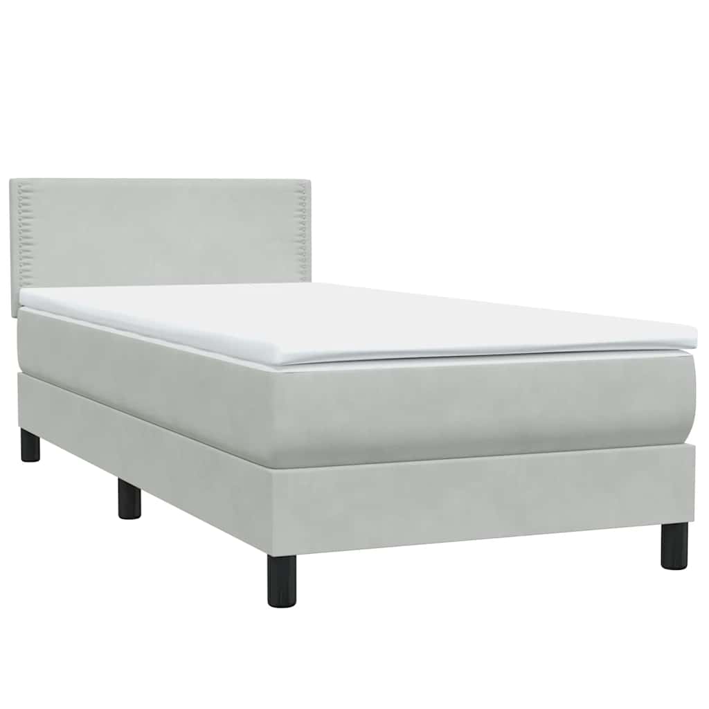 vidaXL Κρεβάτι Boxspring με Στρώμα & LED ανοιχτό γκρι 90x220 εκ. Βελούδινο