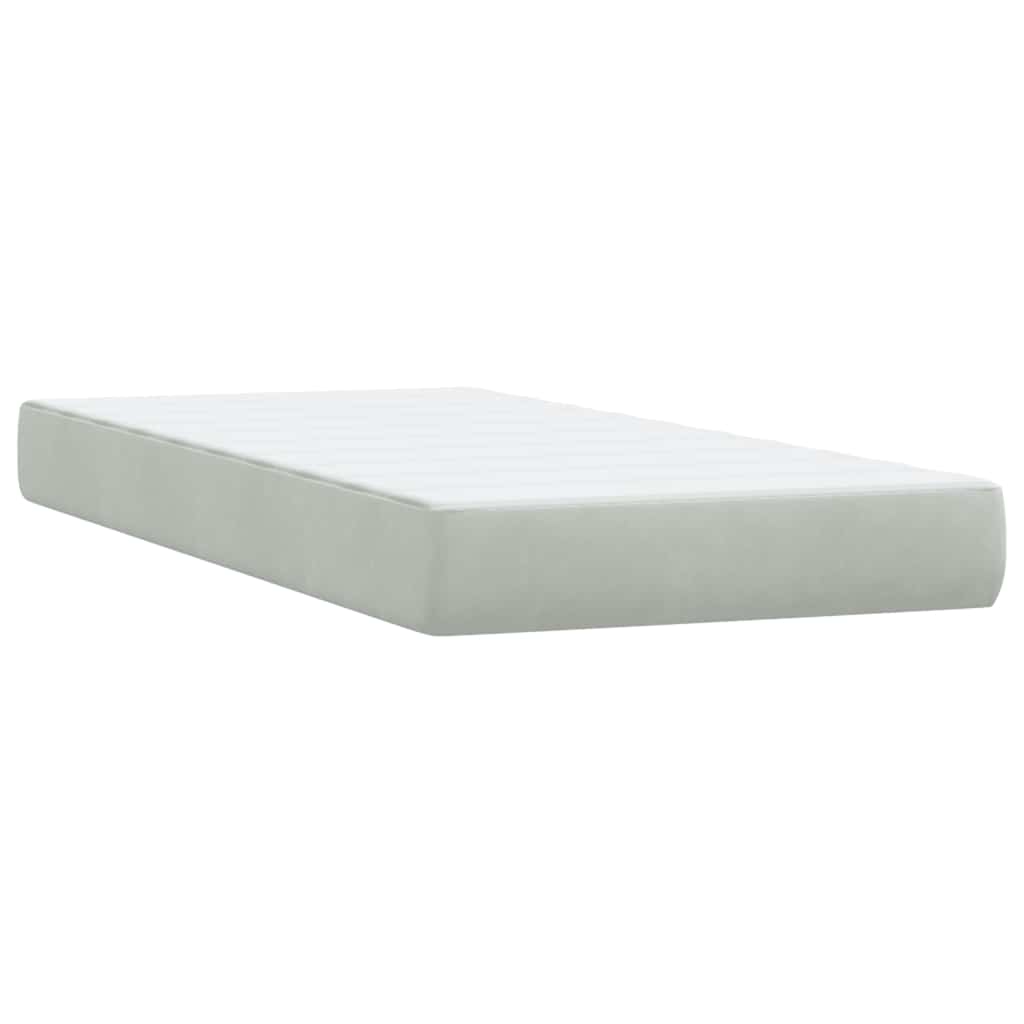 vidaXL Κρεβάτι Boxspring με Στρώμα & LED ανοιχτό γκρι 90x220 εκ. Βελούδινο