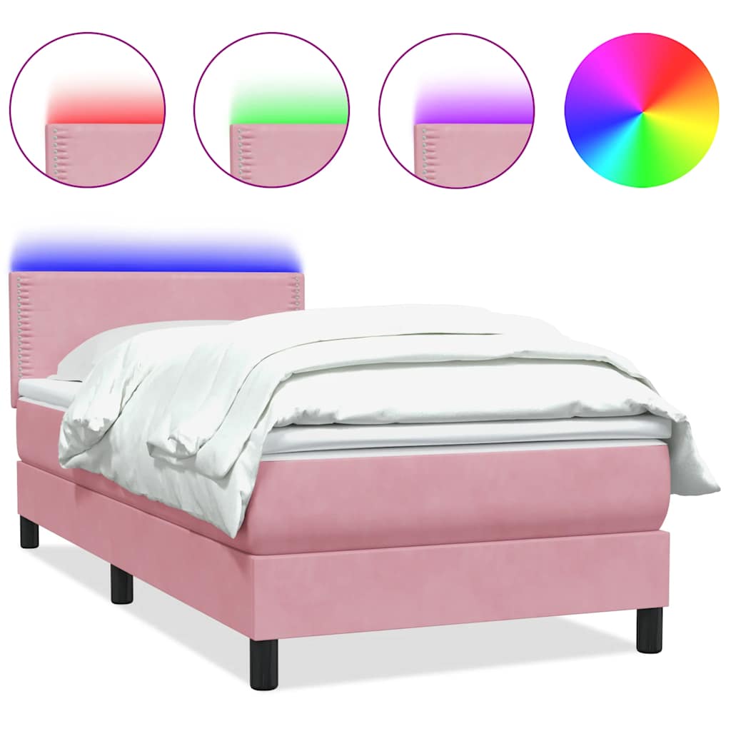 vidaXL Κρεβάτι Boxspring με Στρώμα & LED ροζ 120x220 cm Βελούδινο