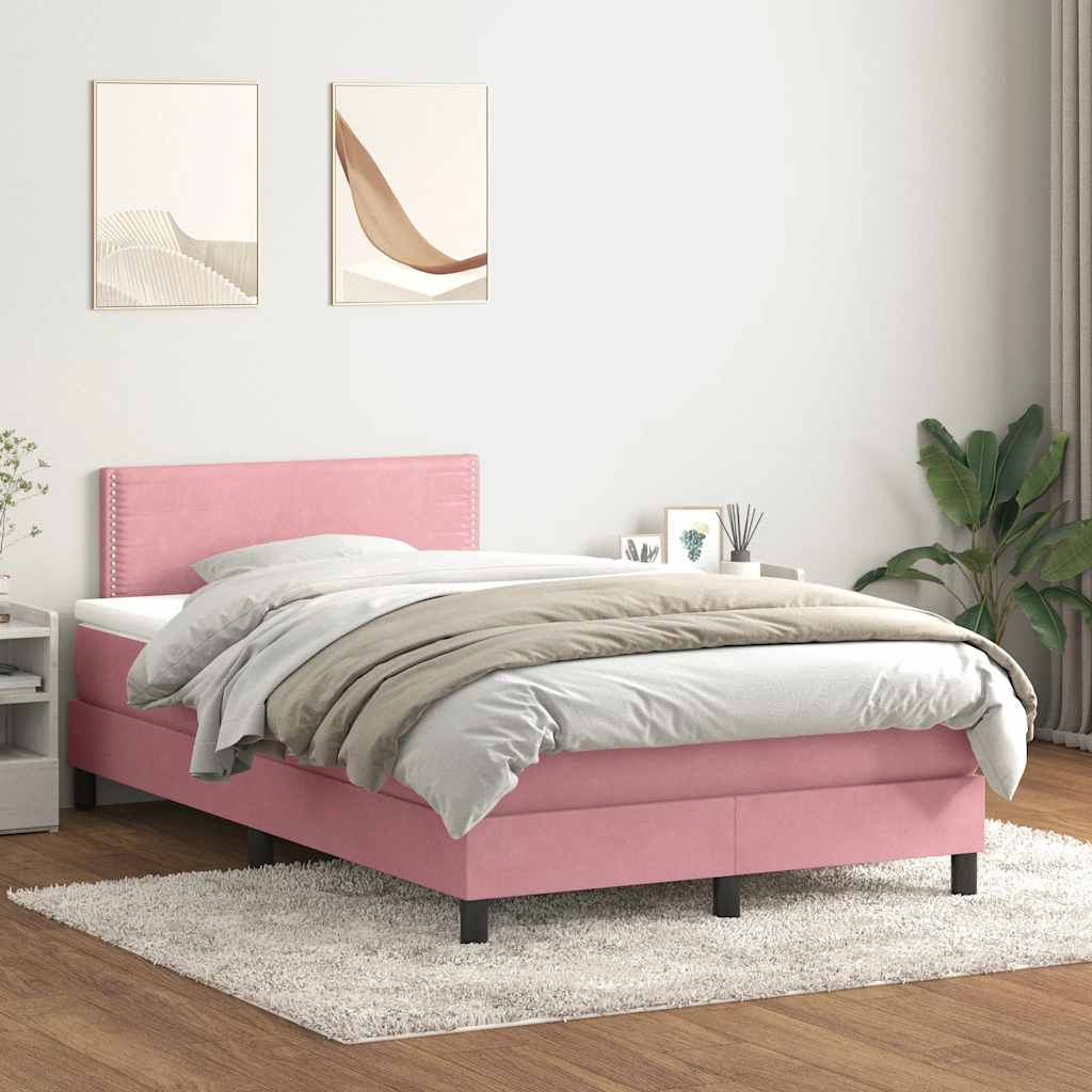 vidaXL Κρεβάτι Boxspring με Στρώμα & LED ροζ 120x220 cm Βελούδινο
