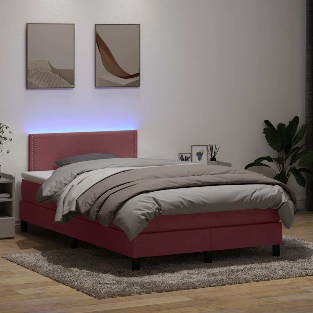 vidaXL Κρεβάτι Boxspring με Στρώμα & LED ροζ 120x220 cm Βελούδινο