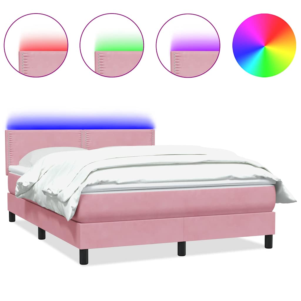 vidaXL Κρεβάτι Boxspring με Στρώμα & LED ροζ 160x220 cm Βελούδινο