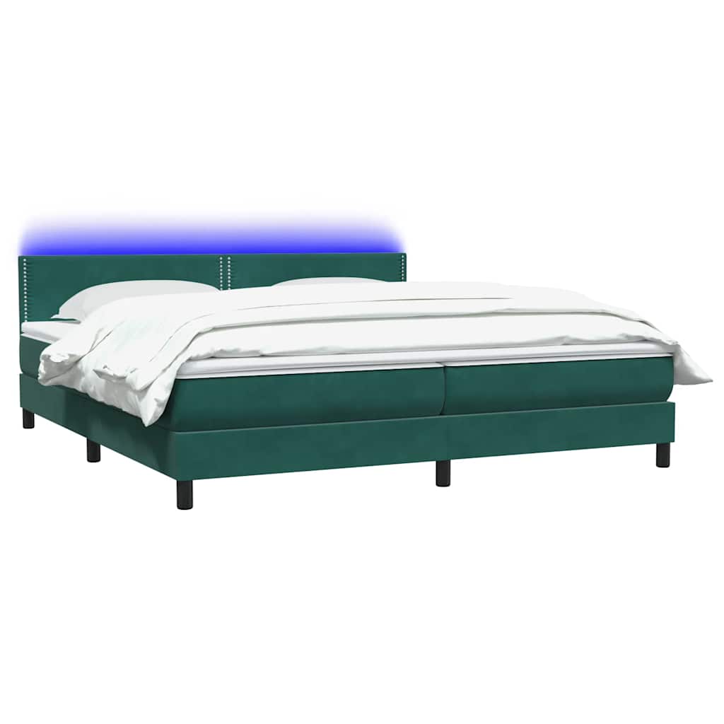 vidaXL Κρεβάτι Boxspring με Στρώμα & LED σκούρο πράσινο 180x220cm Βελούδινο