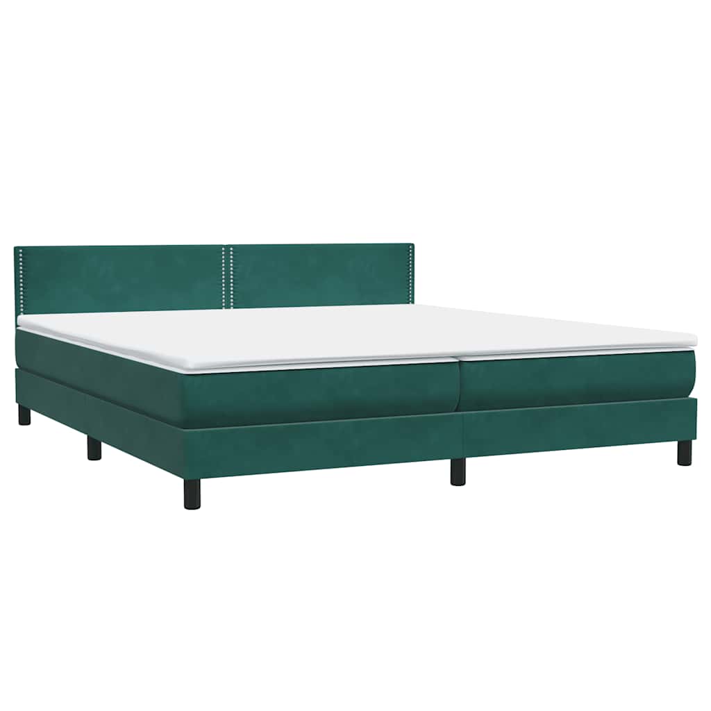 vidaXL Κρεβάτι Boxspring με Στρώμα & LED σκούρο πράσινο 180x220cm Βελούδινο