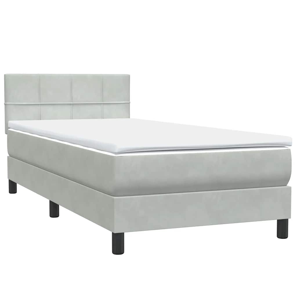 vidaXL Κρεβάτι Boxspring με Στρώμα & LED Ανοιχτό Γκρι 80x210 εκ. Βελούδινο