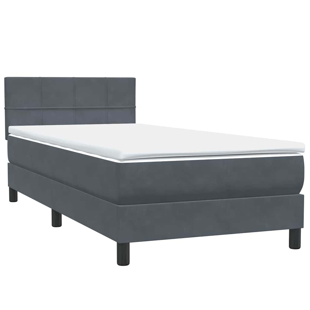 vidaXL Κρεβάτι Boxspring με Στρώμα & LED Σκούρο γκρι 80x210 εκ. Βελούδινο