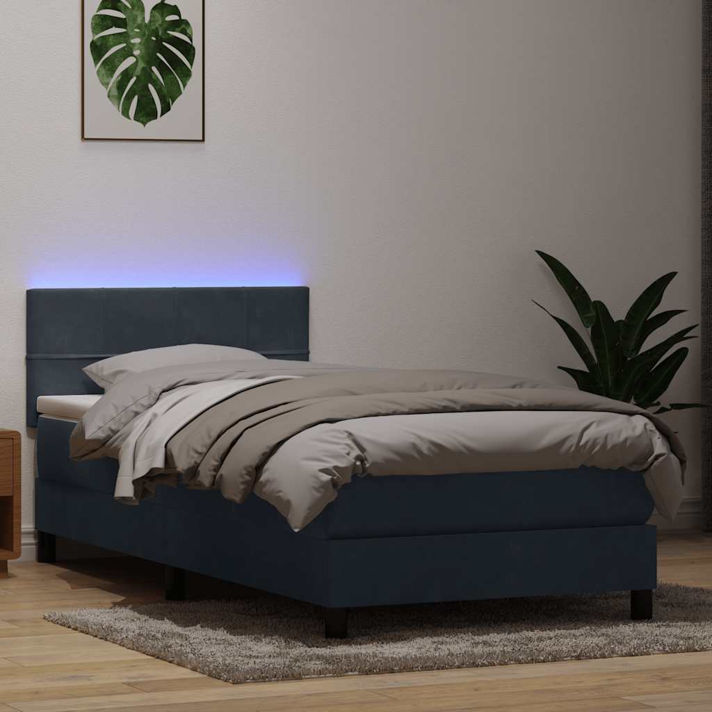 vidaXL Κρεβάτι Boxspring με Στρώμα & LED Σκούρο γκρι 80x210 εκ. Βελούδινο