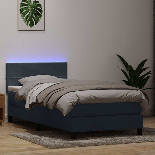 vidaXL Κρεβάτι Boxspring με Στρώμα & LED Σκούρο γκρι 80x210 εκ. Βελούδινο