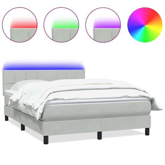 vidaXL Κρεβάτι Boxspring με Στρώμα & LED Ανοιχτό Γκρι 160x210 εκ. Βελούδινο