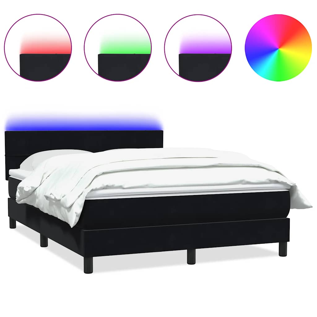 vidaXL Κρεβάτι Boxspring με Στρώμα & LED Μαύρο 160x210 εκ. Βελούδινο