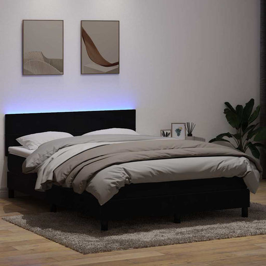 vidaXL Κρεβάτι Boxspring με Στρώμα & LED Μαύρο 160x210 εκ. Βελούδινο