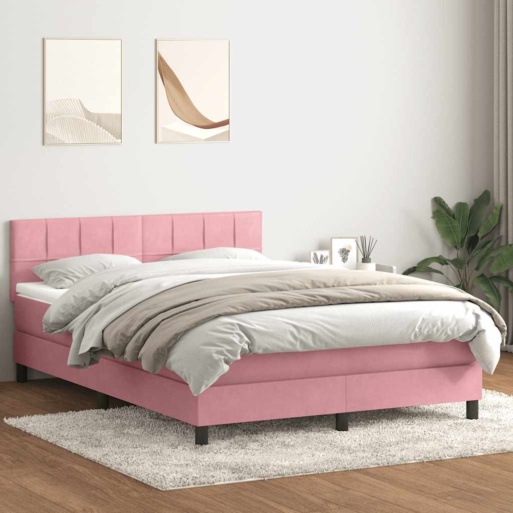 vidaXL Κρεβάτι Boxspring με Στρώμα & LED Ροζ 160x210 εκ. Βελούδινο