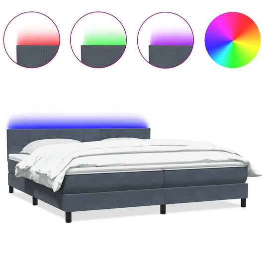 vidaXL Κρεβάτι Boxspring με Στρώμα & LED Σκούρο Γκρι 180x210 εκ. Βελούδινο