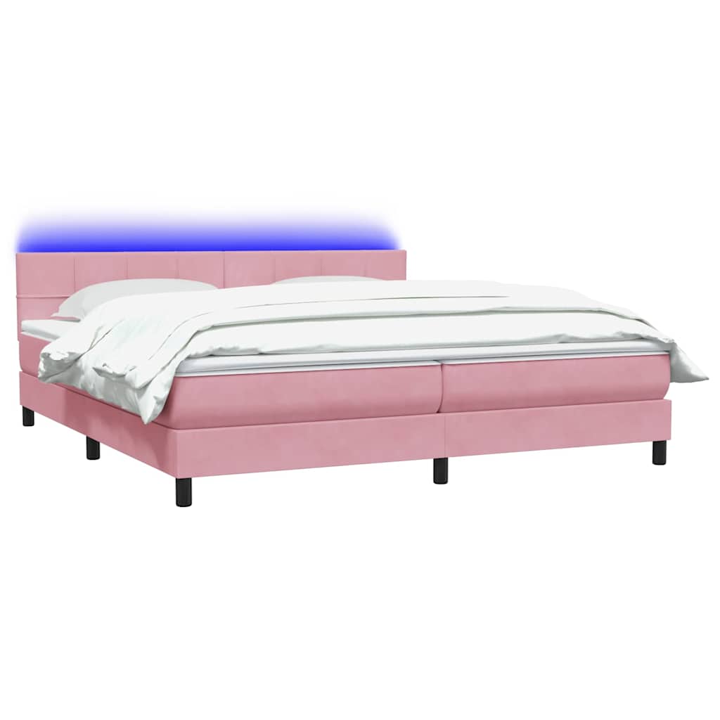 vidaXL Κρεβάτι Boxspring με Στρώμα & LED Ροζ 180x210 εκ. Βελούδινο