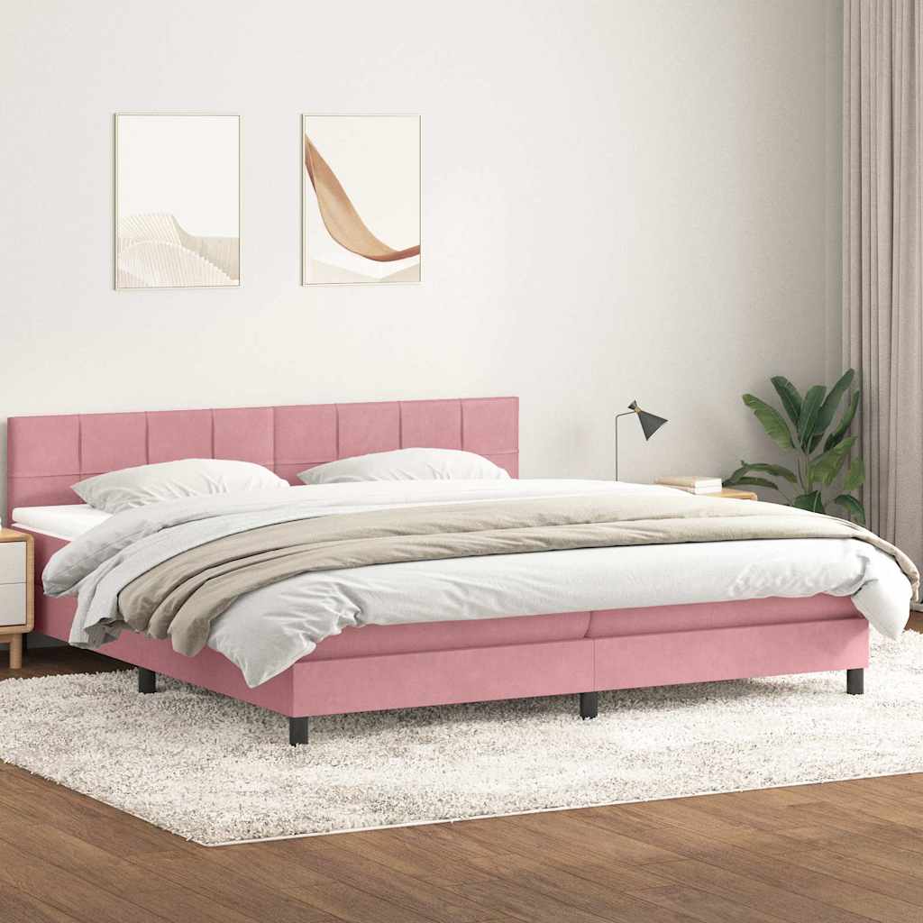vidaXL Κρεβάτι Boxspring με Στρώμα & LED Ροζ 180x210 εκ. Βελούδινο