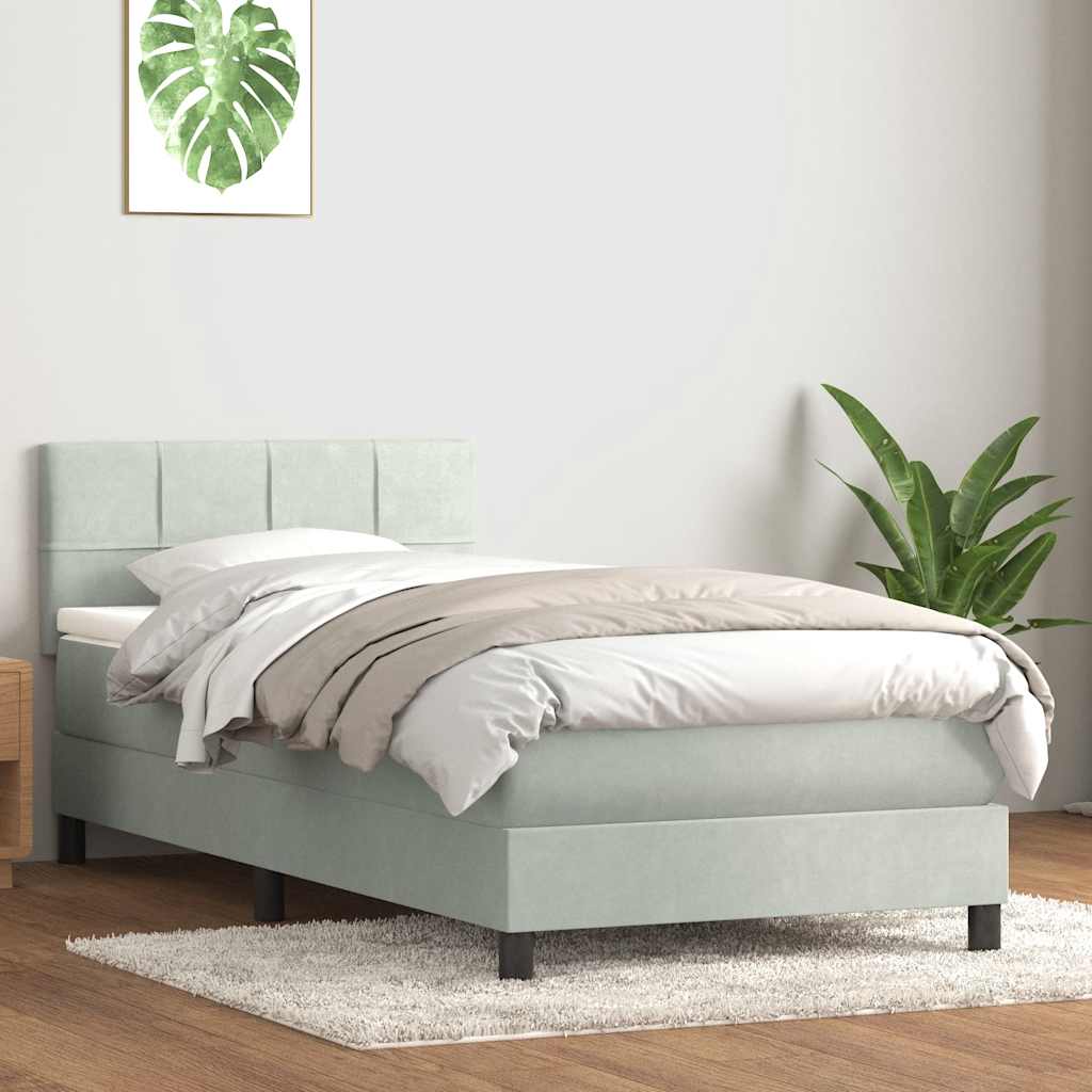 vidaXL Κρεβάτι Boxspring με Στρώμα & LED ανοιχτό γκρι 80x220 cm Βελούδινο