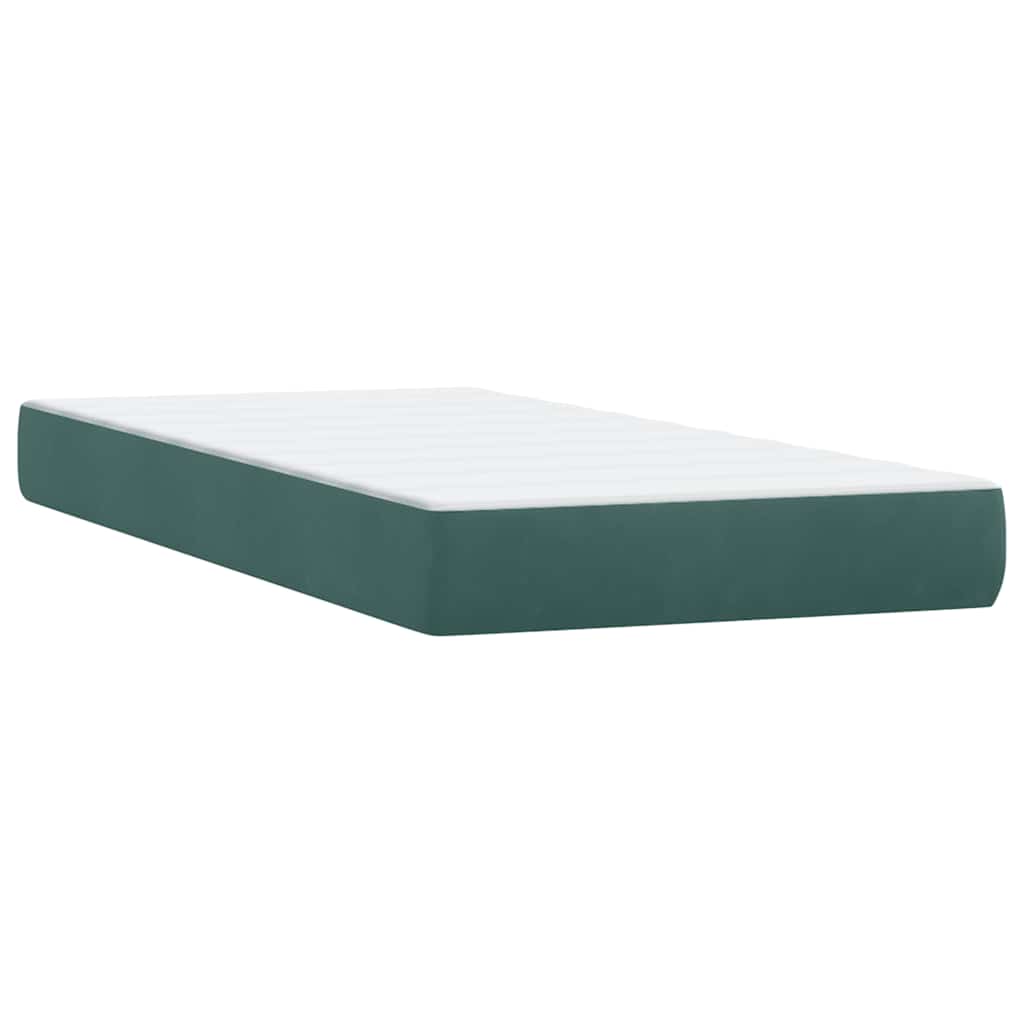 vidaXL Κρεβάτι Boxspring με Στρώμα & LED σκούρο πράσινο 80x220εκ. Βελούδινο