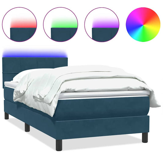 vidaXL Κρεβάτι Boxspring με Στρώμα & LED Σκούρο Μπλε 80x220 εκ. Βελούδινο