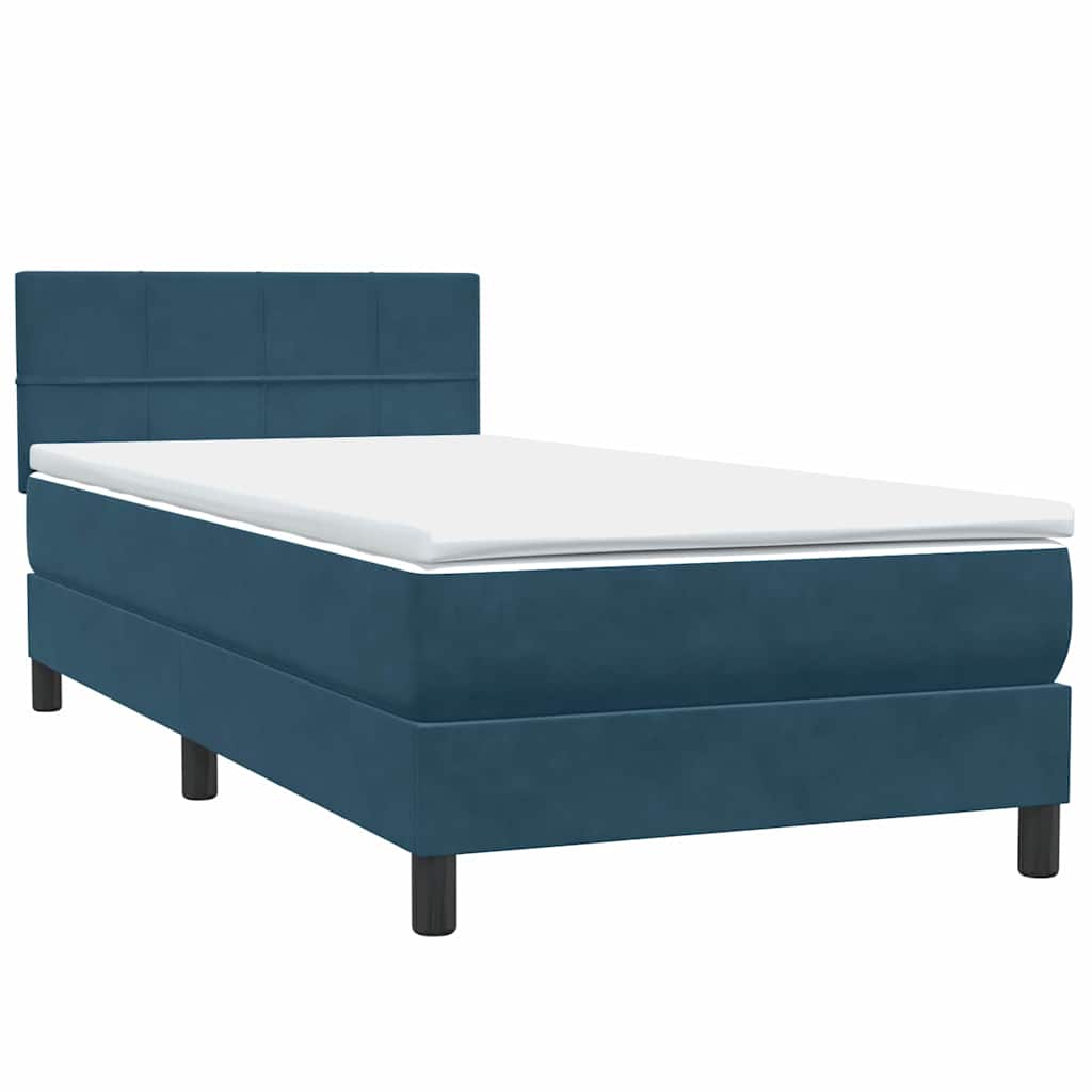vidaXL Κρεβάτι Boxspring με Στρώμα & LED Σκούρο Μπλε 80x220 εκ. Βελούδινο