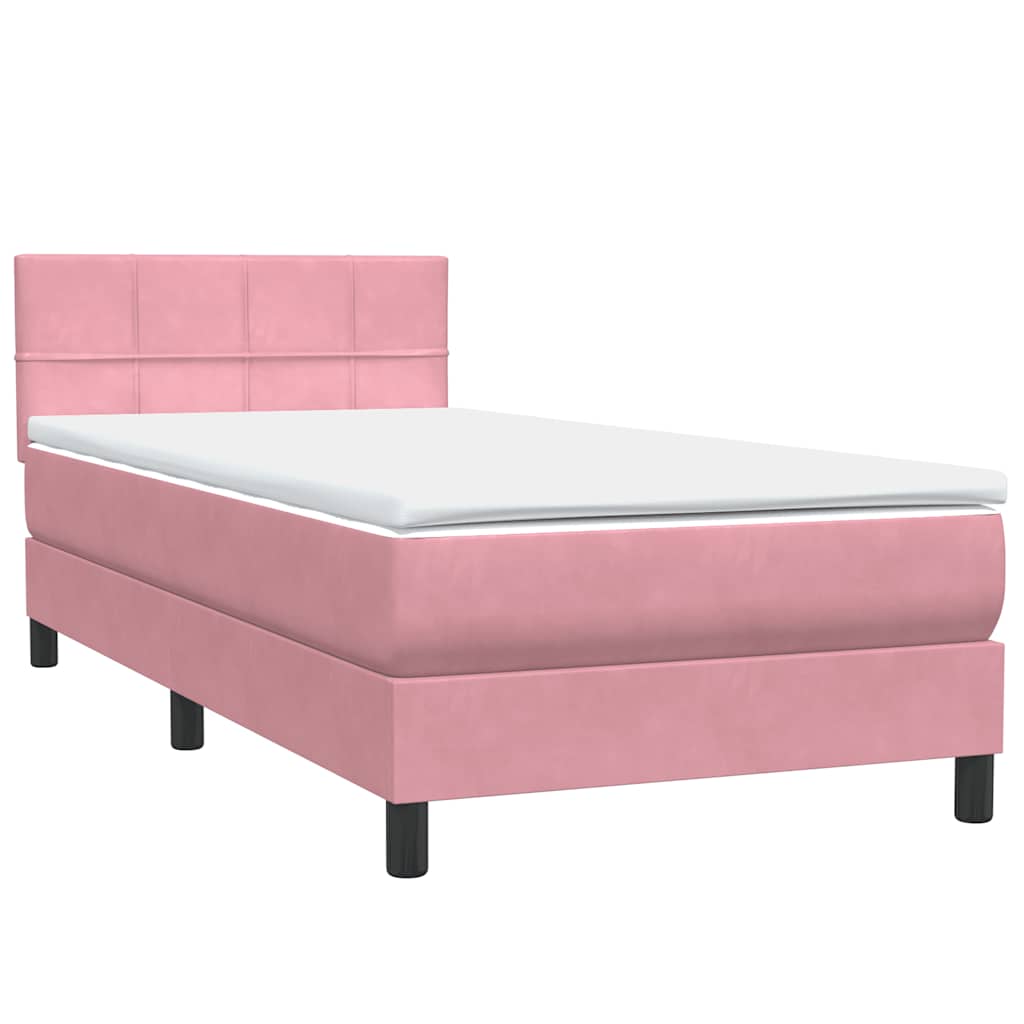 vidaXL Κρεβάτι Boxspring με Στρώμα & LED Ροζ 80x220 εκ. Βελούδινο