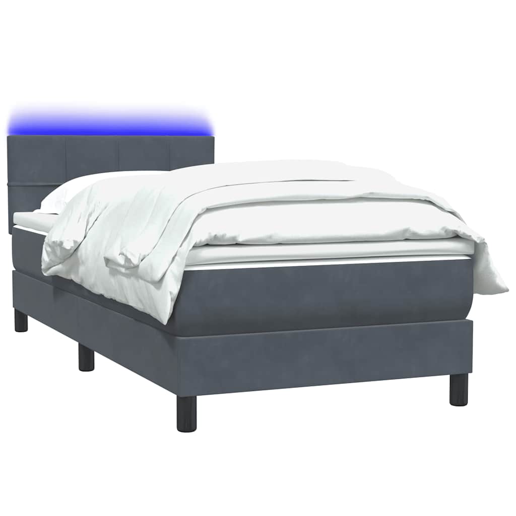 vidaXL Κρεβάτι Boxspring με Στρώμα & LED Σκούρο Γκρι 90x220 εκ. Βελούδινο