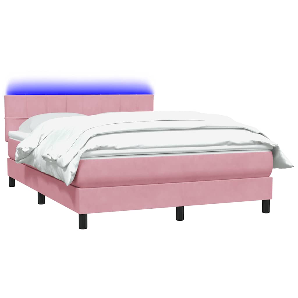 vidaXL Κρεβάτι Boxspring με Στρώμα & LED ροζ 140x220 cm Βελούδινο