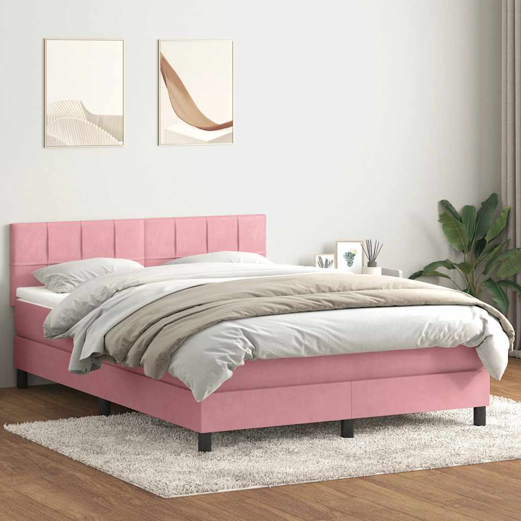vidaXL Κρεβάτι Boxspring με Στρώμα & LED ροζ 140x220 cm Βελούδινο