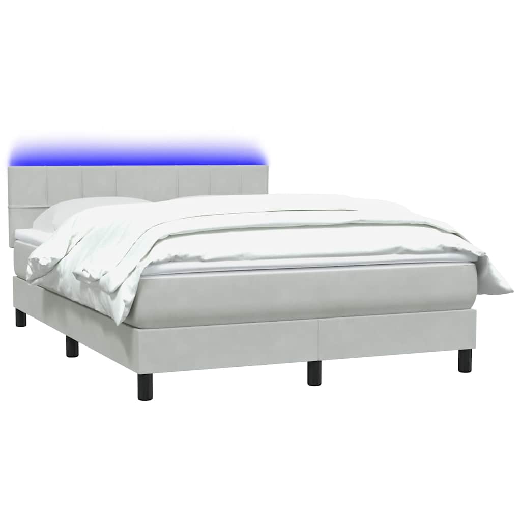 vidaXL Κρεβάτι Boxspring με Στρώμα & LED Ανοιχτό Γκρι 160x220 εκ. Βελούδινο