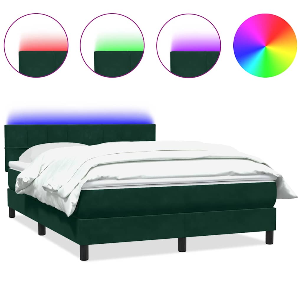 vidaXL Κρεβάτι Boxspring με Στρώμα & LED σκούρο πράσινο 160x220cm Βελούδινο