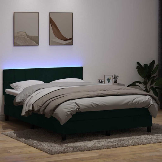 vidaXL Κρεβάτι Boxspring με Στρώμα & LED σκούρο πράσινο 160x220cm Βελούδινο