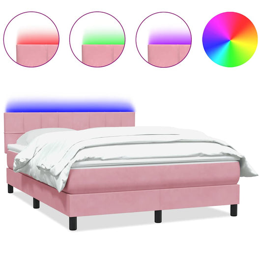 vidaXL Κρεβάτι Boxspring με Στρώμα & LED ροζ 160x220 cm Βελούδινο