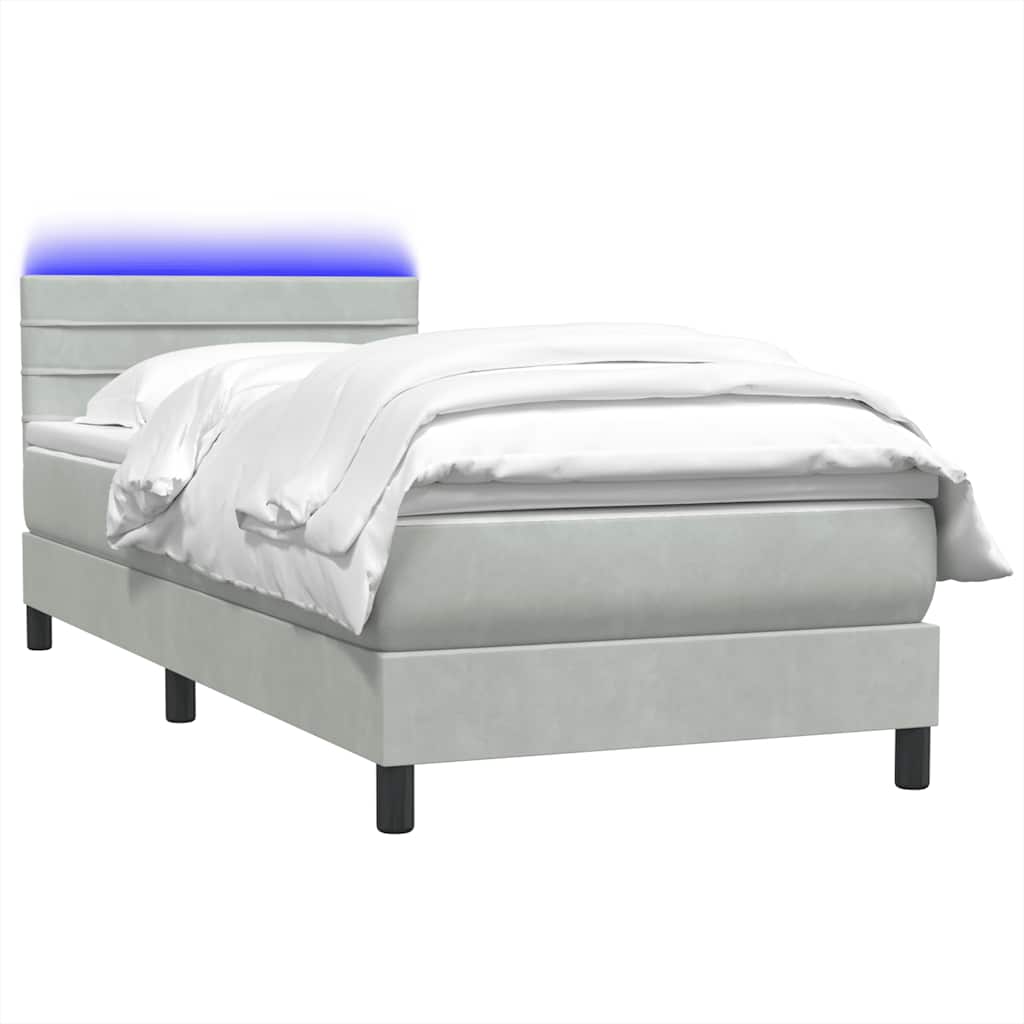 vidaXL Κρεβάτι Boxspring με Στρώμα & LED Ανοιχτό Γκρι 80x210 εκ. Βελούδινο