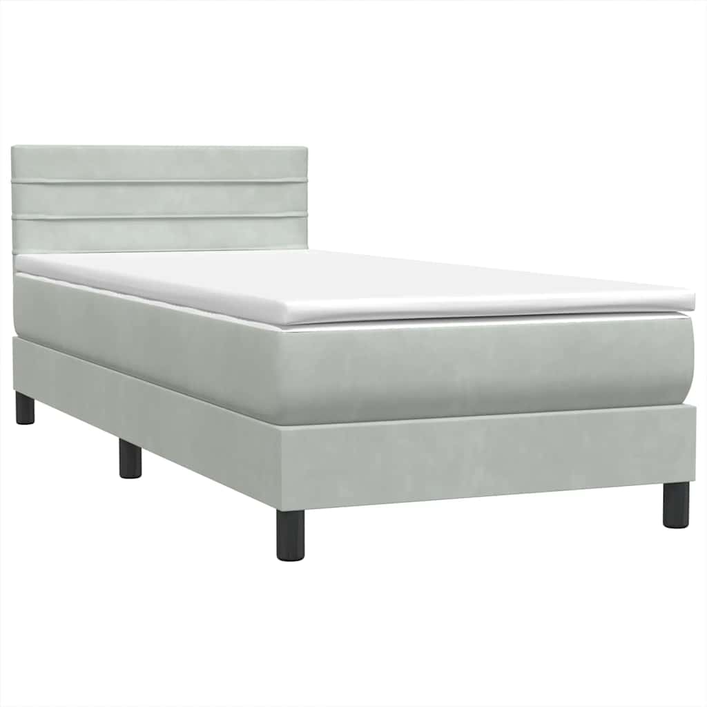 vidaXL Κρεβάτι Boxspring με Στρώμα & LED Ανοιχτό Γκρι 80x210 εκ. Βελούδινο