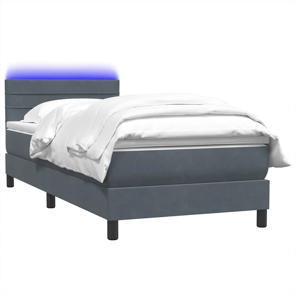 vidaXL Κρεβάτι Boxspring με Στρώμα & LED Σκούρο γκρι 80x210 εκ. Βελούδινο