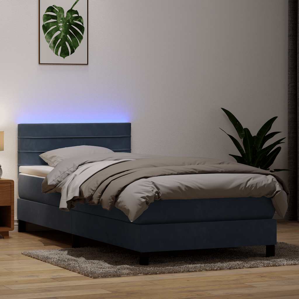 vidaXL Κρεβάτι Boxspring με Στρώμα & LED Σκούρο γκρι 80x210 εκ. Βελούδινο