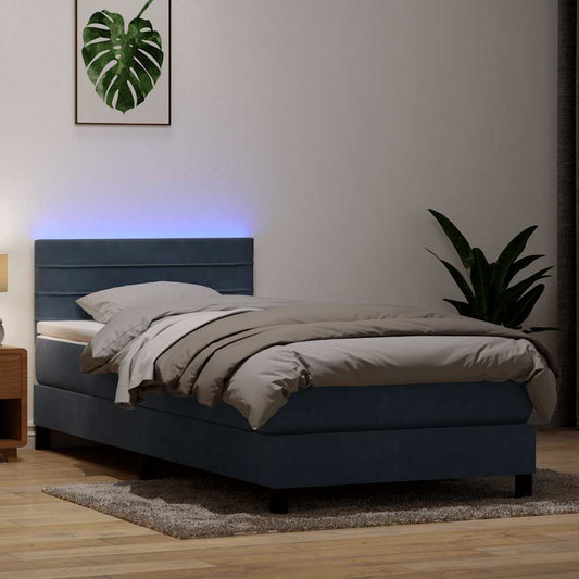 vidaXL Κρεβάτι Boxspring με Στρώμα & LED Σκούρο γκρι 80x210 εκ. Βελούδινο
