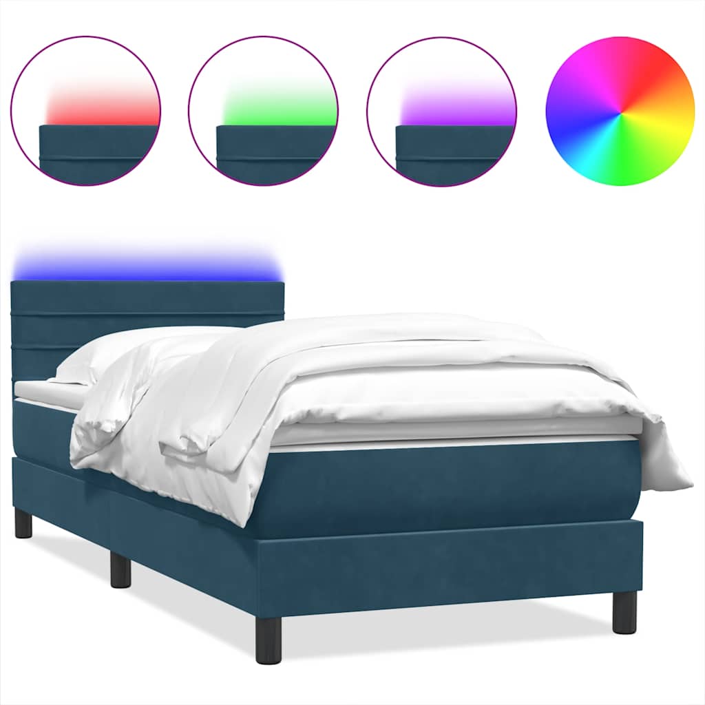 vidaXL Κρεβάτι Boxspring με Στρώμα & LED σκούρο μπλε 80x210 εκ. Βελούδινο
