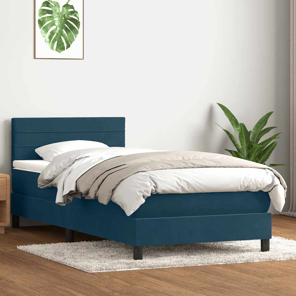 vidaXL Κρεβάτι Boxspring με Στρώμα & LED σκούρο μπλε 80x210 εκ. Βελούδινο