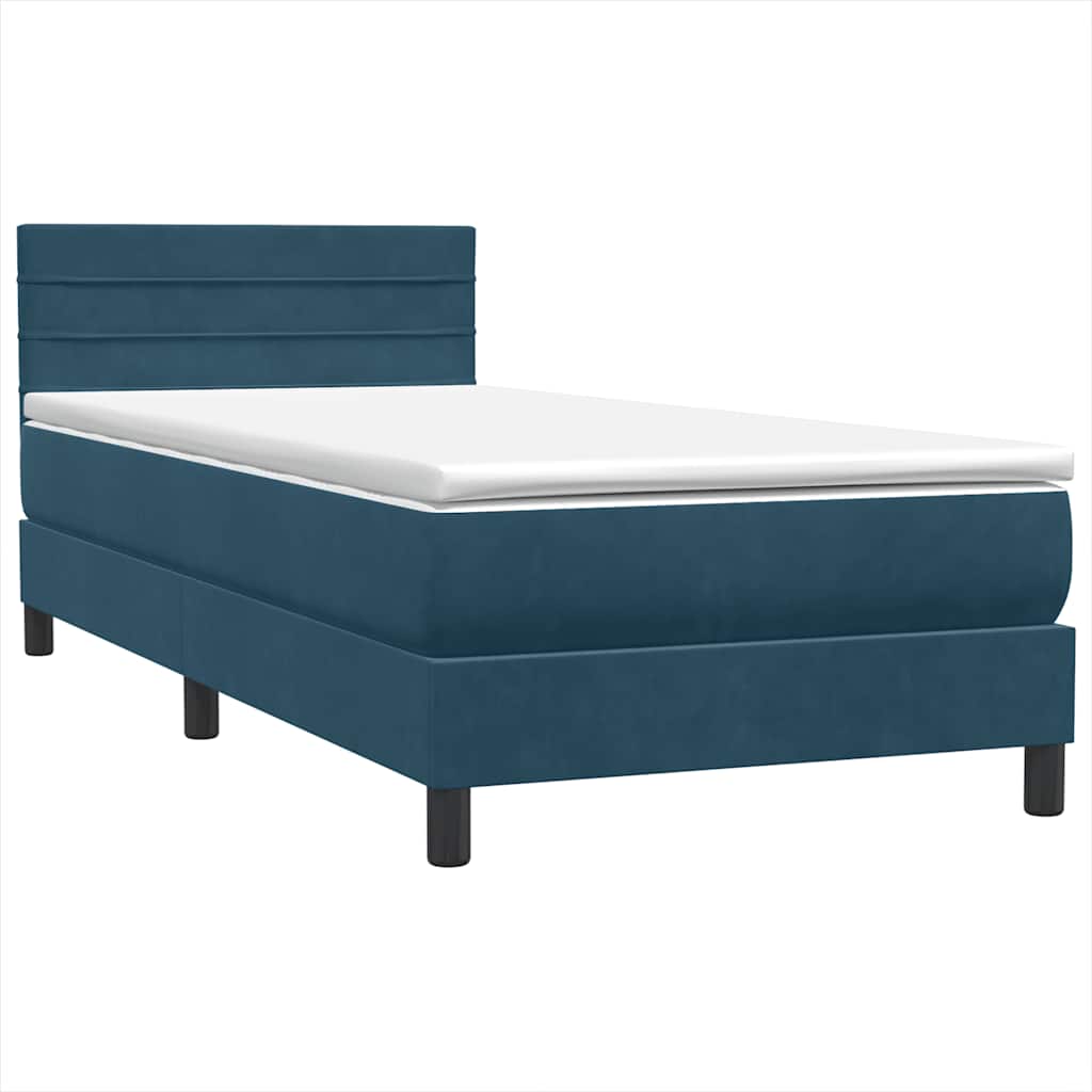 vidaXL Κρεβάτι Boxspring με Στρώμα & LED σκούρο μπλε 80x210 εκ. Βελούδινο