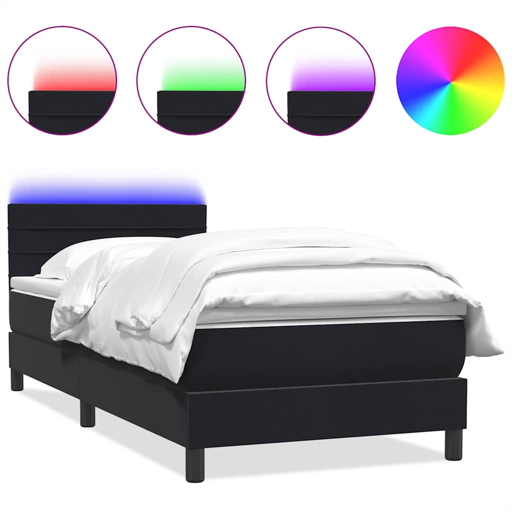 vidaXL Κρεβάτι Boxspring με Στρώμα & LED Μαύρο 90x210 εκ. Βελούδινο