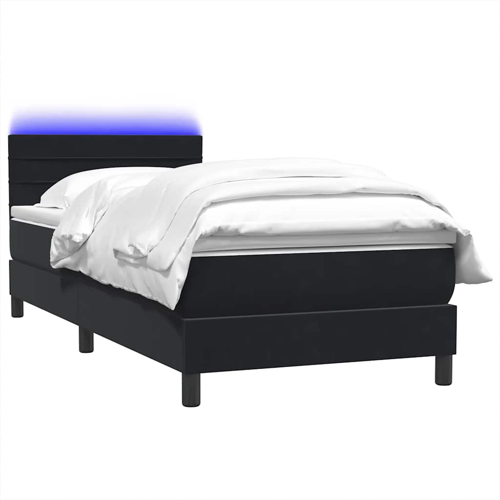 vidaXL Κρεβάτι Boxspring με Στρώμα & LED Μαύρο 90x210 εκ. Βελούδινο