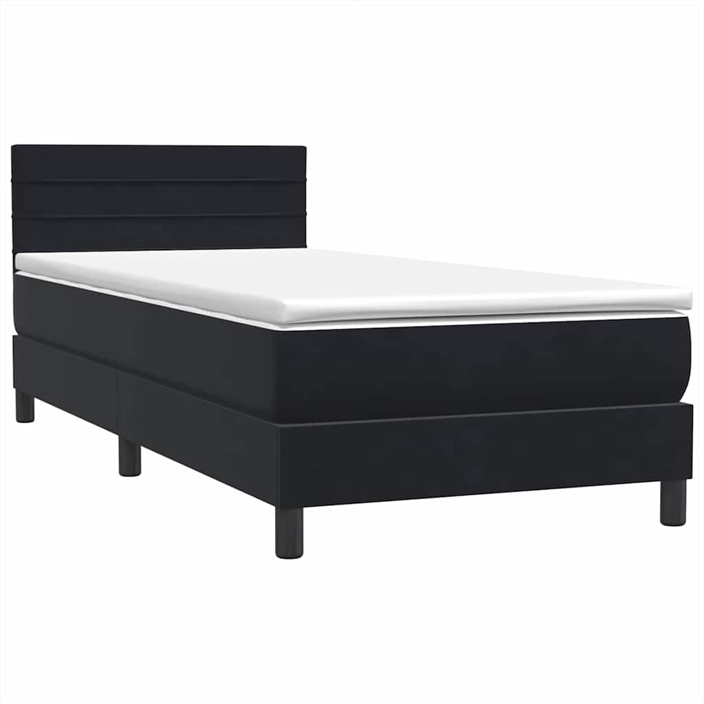 vidaXL Κρεβάτι Boxspring με Στρώμα & LED Μαύρο 90x210 εκ. Βελούδινο