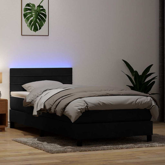 vidaXL Κρεβάτι Boxspring με Στρώμα & LED Μαύρο 90x210 εκ. Βελούδινο