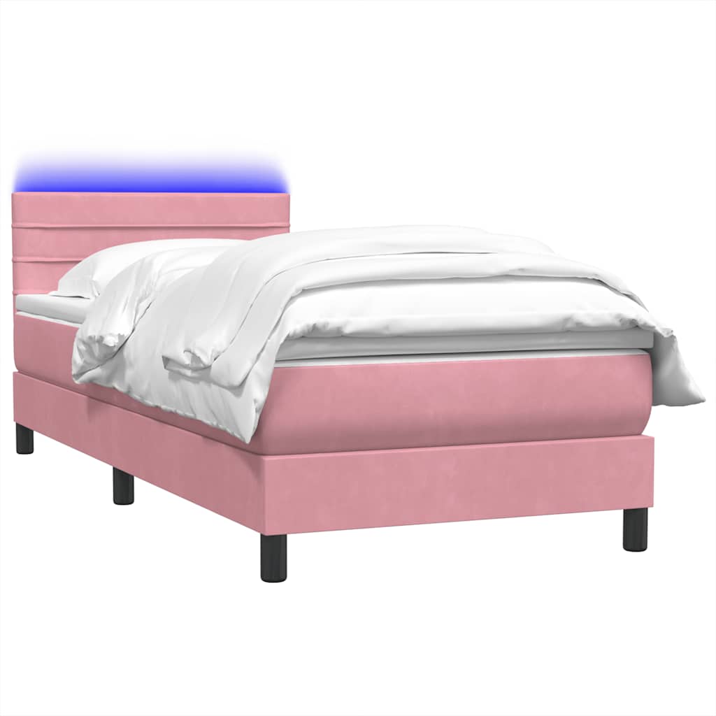 vidaXL Κρεβάτι Boxspring με Στρώμα & LED ροζ 90x210 εκ. Βελούδινο