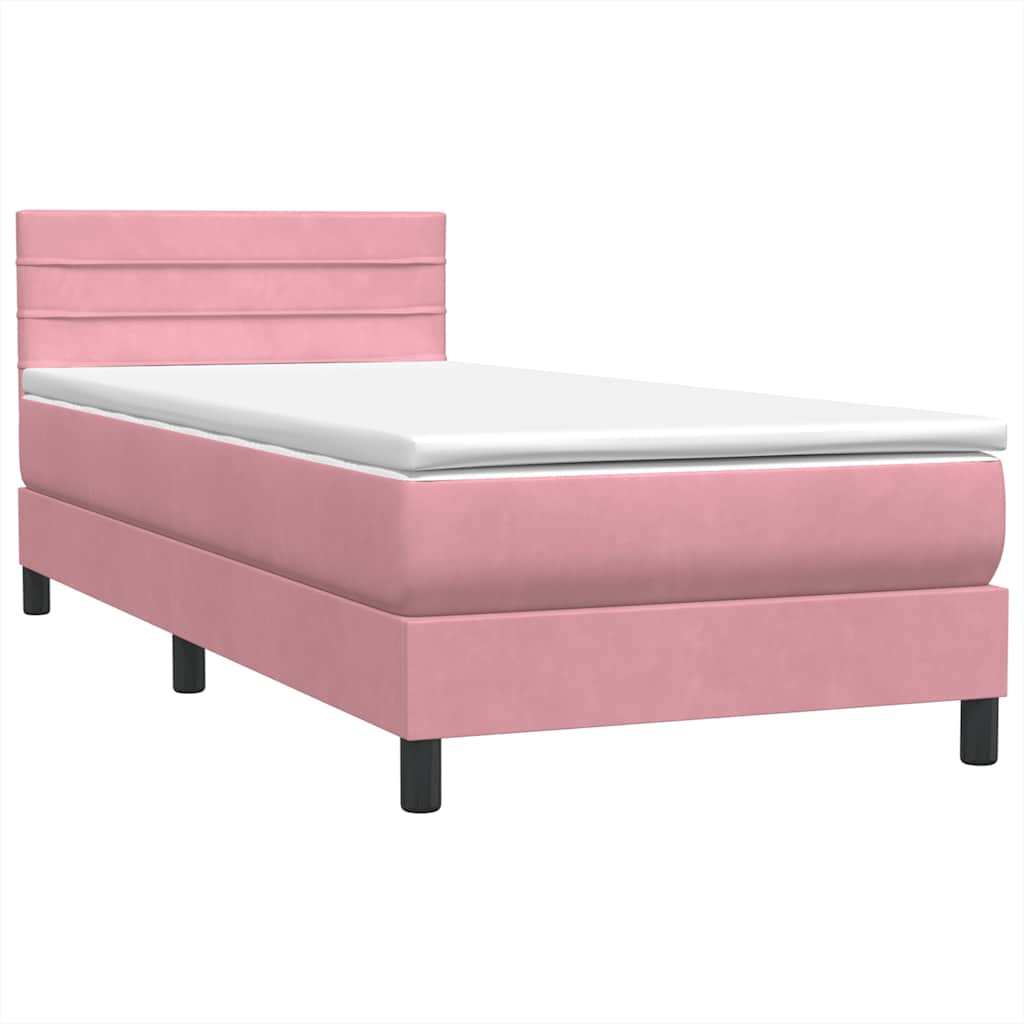 vidaXL Κρεβάτι Boxspring με Στρώμα & LED ροζ 90x210 εκ. Βελούδινο