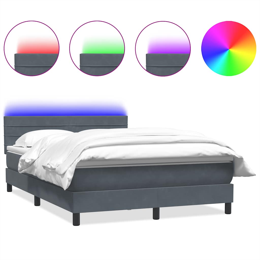 vidaXL Κρεβάτι Boxspring με Στρώμα & LED Σκούρο Γκρι 160x210 εκ. Βελούδινο