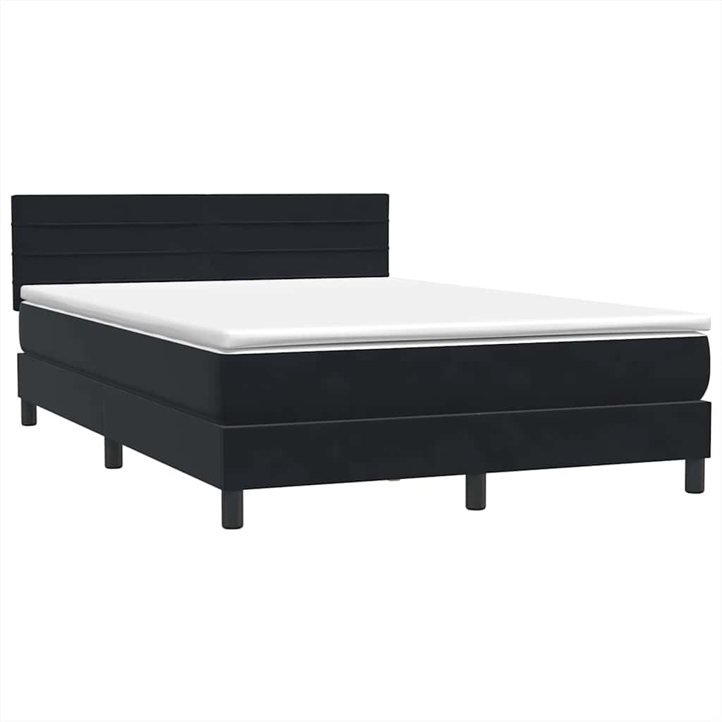 vidaXL Κρεβάτι Boxspring με Στρώμα & LED Μαύρο 160x210 εκ. Βελούδινο